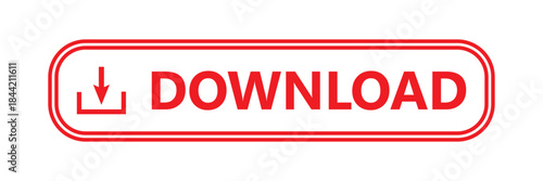 Red download button. Button element for web design, ui ux, and mobile devices. Vector illustration