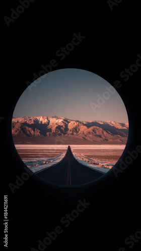 Wallpaper Mural Road to mountains seen through circular frame, travel concept. Torontodigital.ca