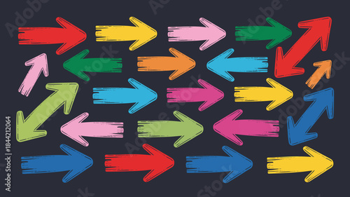 Colorful Arrow Signs Pointing in Different Directions on Dark Background