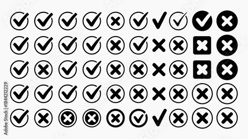 Checkmarks and Crosses Symbols Set for Approval and Rejection Concepts