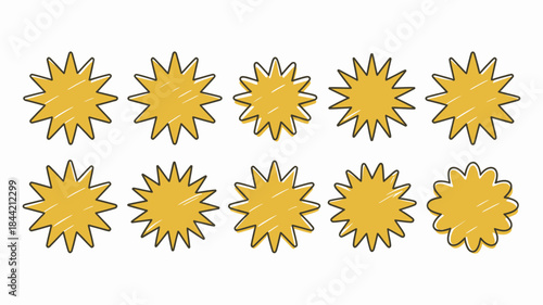 Cartoon explosion burst icons set, yellow comic book style