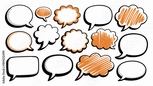 Hand-drawn speech bubbles in various shapes and styles for creative expression and communication.