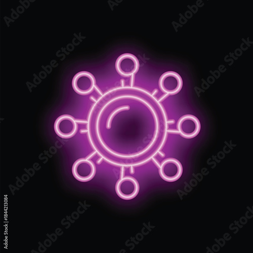 Bright purple neon style virus icon glowing on a dark background