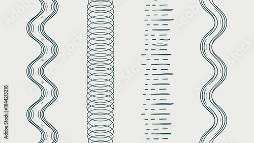 Minimalist abstract design with wavy lines and geometric patterns on a neutral background