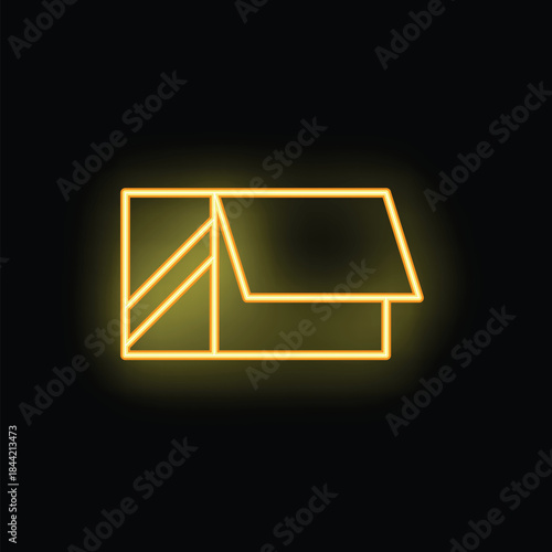 Glowing neon yellow open box on a black background