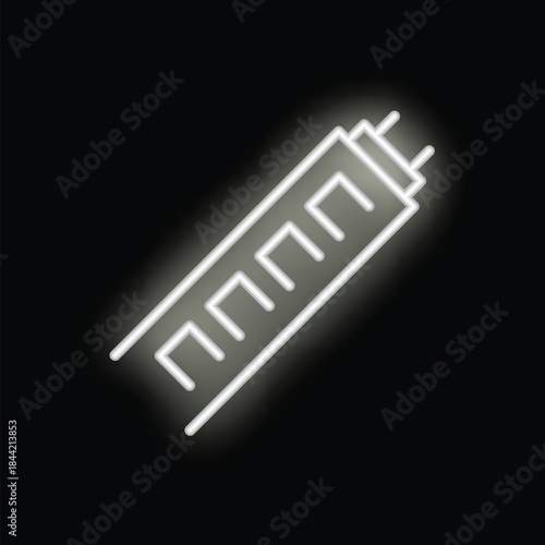 White neon fluorescent light tube is glowing on a black background