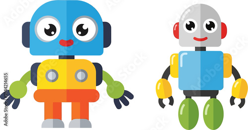 Two cartoon robots, one in color and one in silhouette, showcasing futuristic artificial intelligence and machine learning concepts