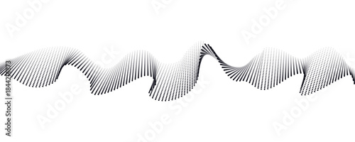 Digital halftone wave gradient dots displayed. Fluid, rhythmic and contemporary flow for presentation, banner, website headers