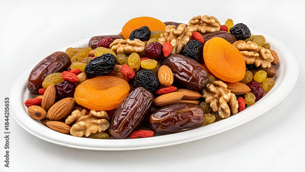 Fototapeta premium Mixed Nuts and Dry Fruits — Isolated Healthy Snack Close-Up