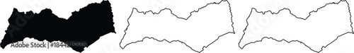 Map of Algarve with outline in three variations a black silhouette, a white silhouette, and a simple black outline