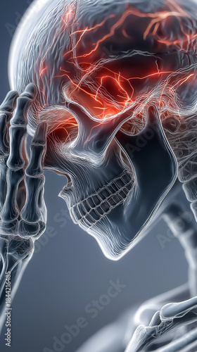 目の奥の痛み・頭痛を示す医療イメージCG