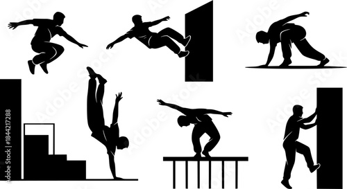 Parkour silhouette, Jumping parkour silhouette, Parkour, Parkour vector illustration