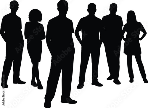 Anonymous business people silhouettes standing together, diverse team group concept illustration isolated