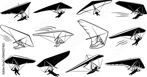 Hang glider silhouettes, Hang gliding silhouette, Hang glider, Hang glider clipart, Hang glider vector