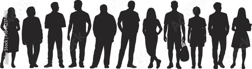 Diverse people silhouettes standing together, anonymous crowd teamwork unity concept illustration business
