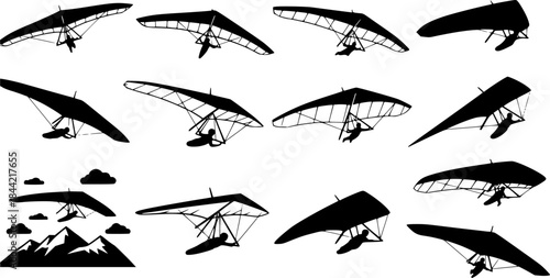 Hang glider silhouettes, Hang gliding silhouette, Hang glider, Hang glider clipart, Hang glider vector