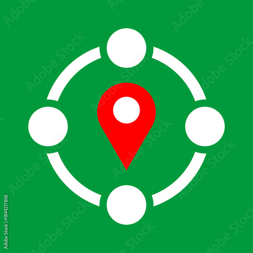 Meeting Point Location Icon with People Network Circle