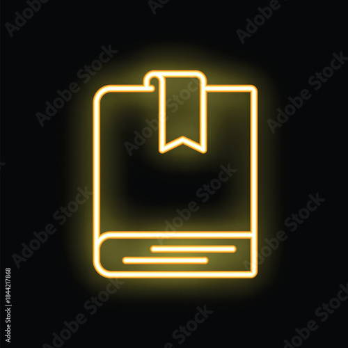 Glowing neon yellow outline of a book with a bookmark on a black background