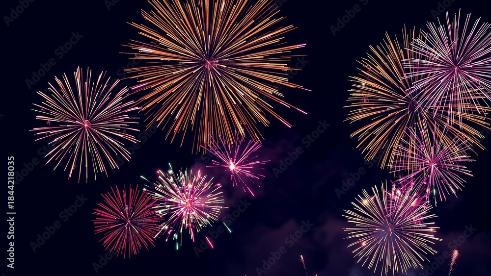 Fototapeta premium Spectacular Fireworks Display Illuminates the Night Sky with Vibrant Colors