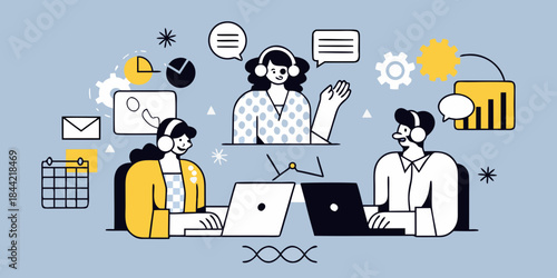 Customer support team providing assistance with technology and online communication