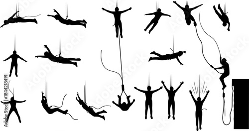 Bungee jumping silhouette, Bungee jumping vector, Bungee jumping, Bungee jumper vector silhouettes