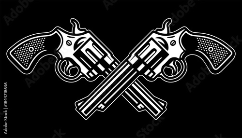 Gun Shop Emblem With Crossed Guns On Black Background