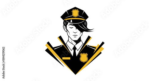 Police officer illustration with geometric style and black and gold colors