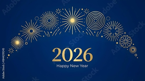 Happy New Year celebration card design with vector illustration of winter snow, Christmas star, and holiday fireworks light decoration