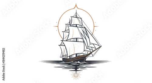 Sailing ship illustration against white background nautical theme design