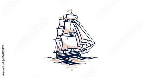 Sailing ship illustration against white background for commercial design