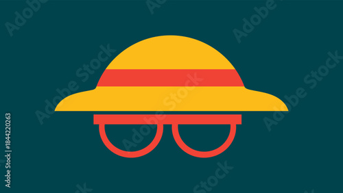 a yellow hat with glasses on a blue background