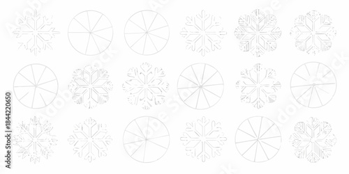 A collection of delicate linear snowflake and circular designs in black and white