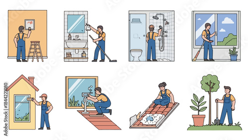 Collection of Home Repair and Maintenance Service Illustrations in Flat Design