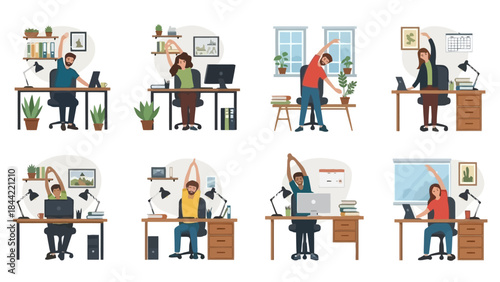 People Doing Stretches To Improve Health And Well-being At Work