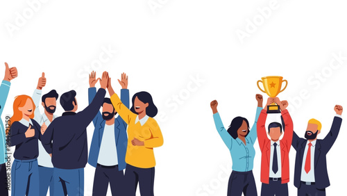 Diverse Group of Business People Celebrating a Victory with a Trophy