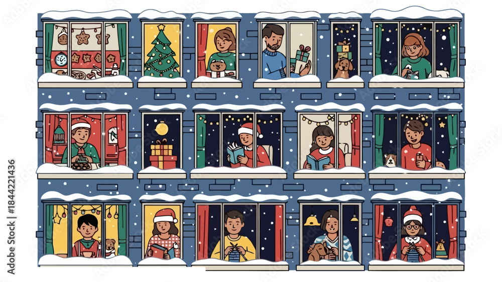 Fototapeta premium Cozy Winter with People Celebrating Christmas and Holidays at Home