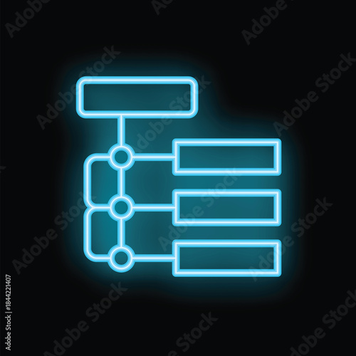 Glowing neon blue site map illustrating the hierarchical structure of a website