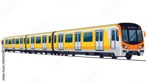 Modern Yellow and Orange Train on Tracks, Transportation and Commuting Illustration