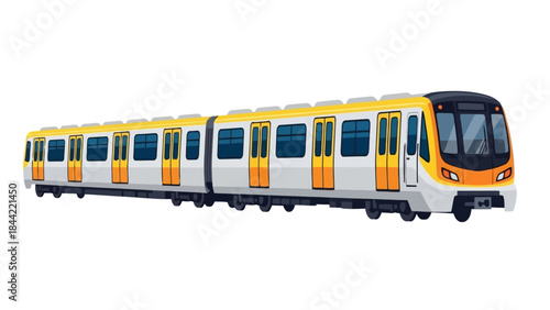 Modern Yellow and White Electric Train on White Background - Transportation Vector