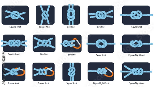 Collection of Essential Rope Knots Illustrated with Clear Diagrams for Various Uses