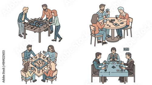 People Playing Board Games, Card Games, and Foosball Tabletop Entertainment