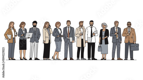 Diverse Group of Business Professionals Standing Together, Ready for Work