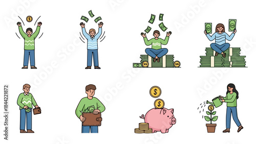 Financial Growth and Success Concepts with People and Money Symbols