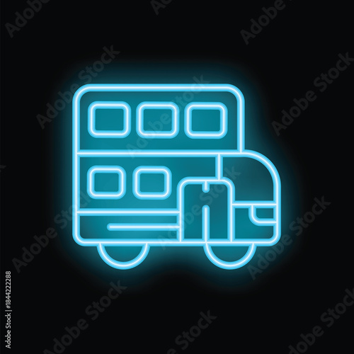 Bright blue neon icon of a delivery truck representing online shopping and e commerce