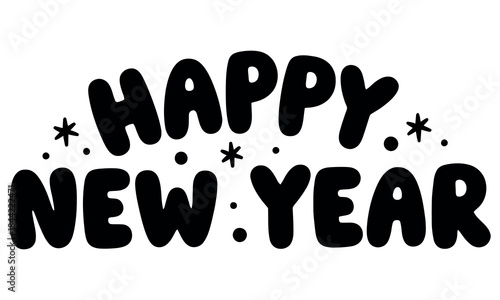 Happy New Year Bubble Letter Typography - Fun and Cute Holiday Text Vector
