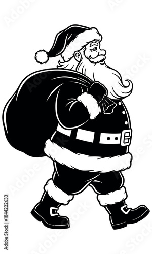Walking Santa Claus Silhouette with Gift Sack - Classic Christmas Character Vector