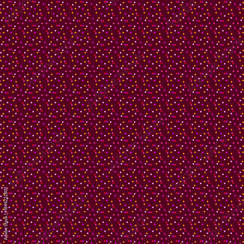 Simple abstract geometric polka dot pattern Bright pink, red, yellow polka dots, confetti on a dark purple, burgundy background Minimalistic design