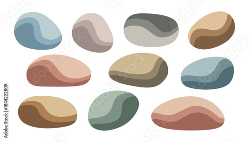 Pastel Smooth Pebble Stones Vector Illustration, Minimal Zen Rocks for Nature and Abstract Design