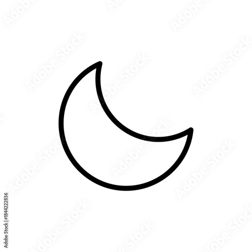 Simple crescent moon outline icon representing night, sleep, and celestial themes