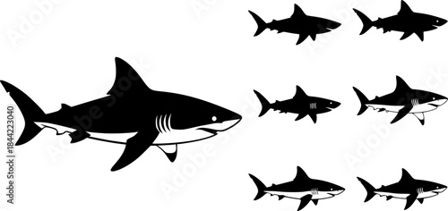 Shark silhouette, Shark silhouettes, Shark icon set, Shark clipart, Shark vector illustration set